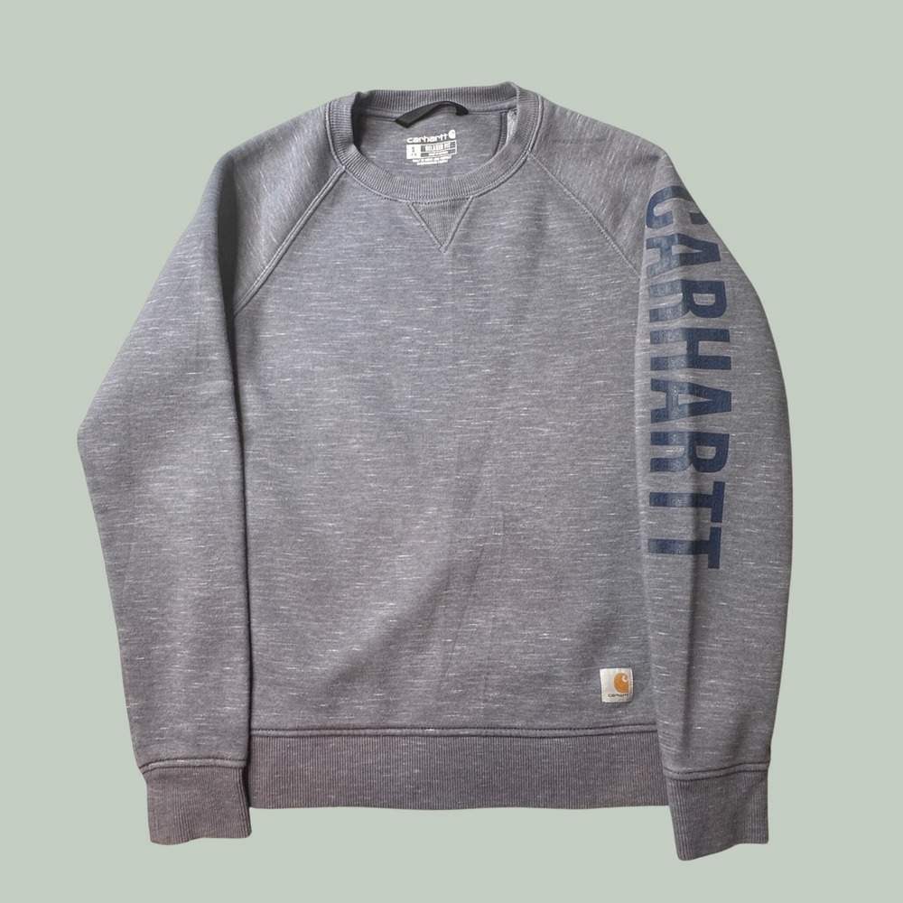 Carhartt Sweatshirt Boys S 4-6 Relaxed Fit Gray Sleeve Logo 104410 E40 Youth